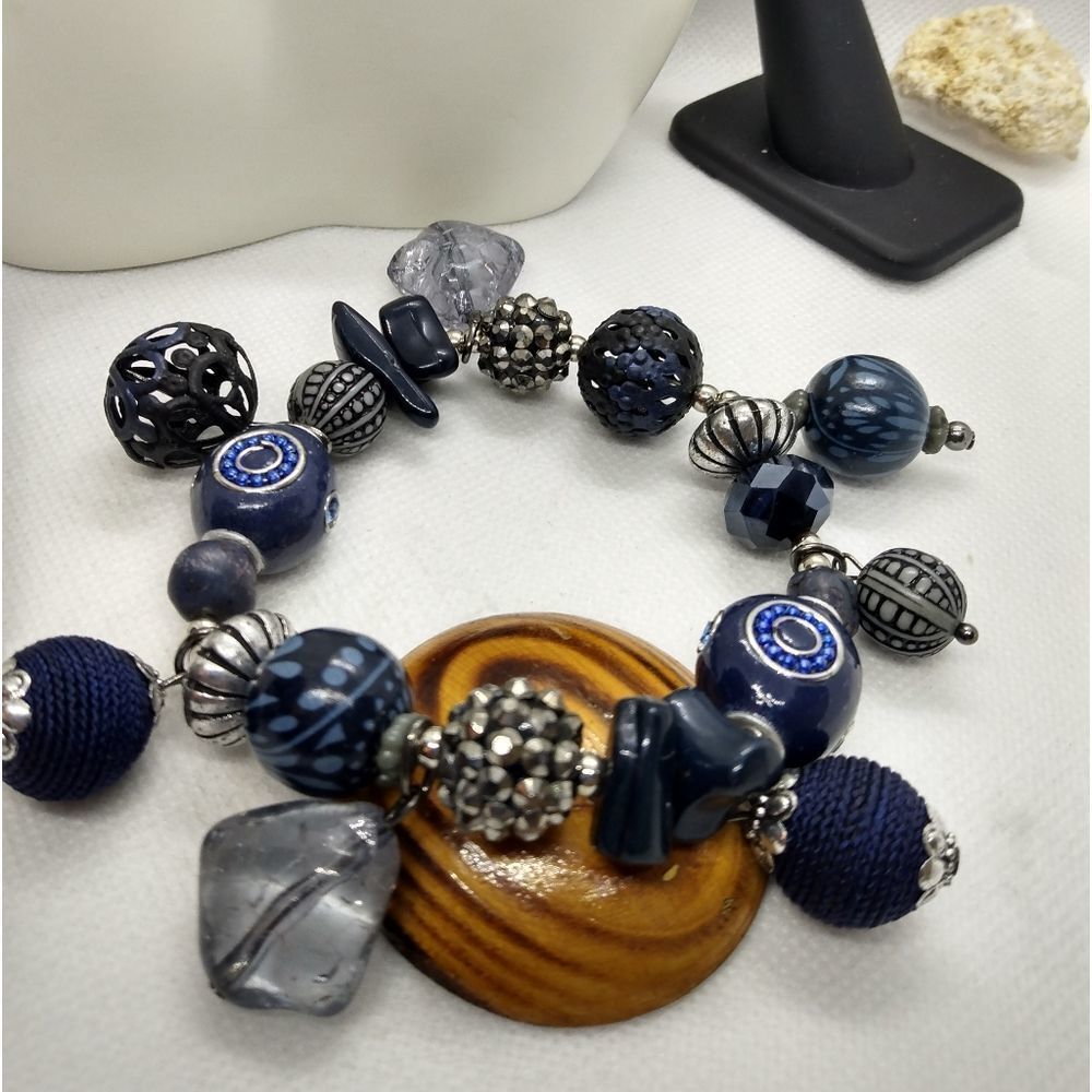 Power of the eye wiccan bracelet stretch dark pond‎ blue